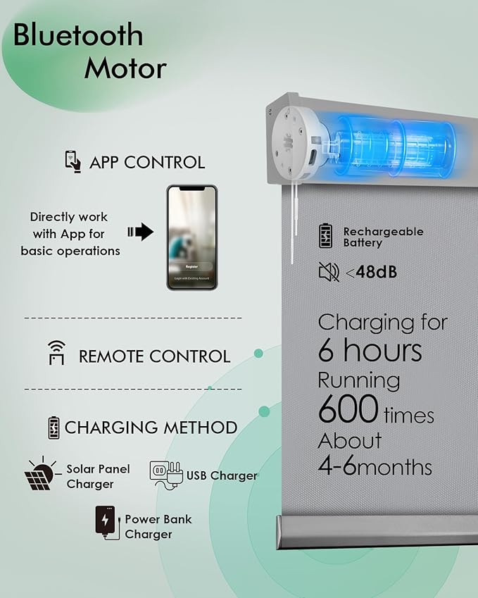 Yoolax Motorized Blinds with Remote, Automatic Roller Shades Cordless Electric - Image 3