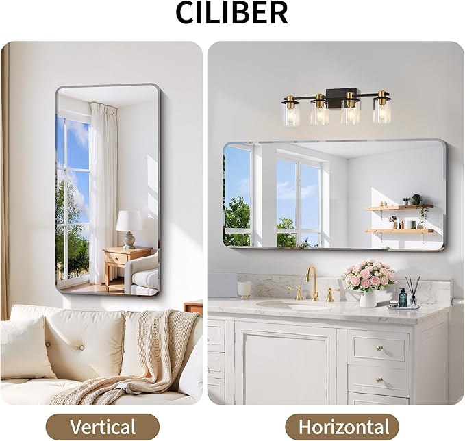 CILIBER Frameless Mirror, 24x48 Beveled Bathroom Mirror Rounded Corner - Image 5