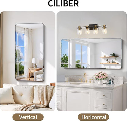 CILIBER Frameless Mirror, 24x48 Beveled Bathroom Mirror Rounded Corner - Image 5