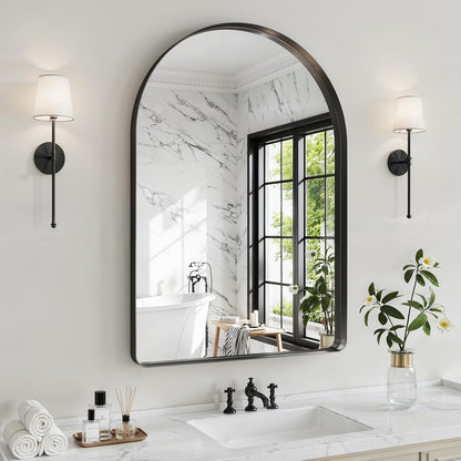 Black Arched Bathroom Mirror 30x40 Inch Arch Mirror for Wall | Vanity Mirror Over Sink with Tempered Glass, Aluminum Alloy Deep Frame, Farmhouse for Bedroom, Entryway, Living Room