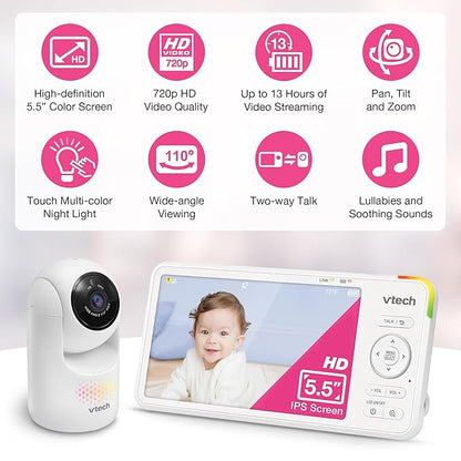 VTech 5.5" IPS Screen 720P Video Baby Monitor - Image 2