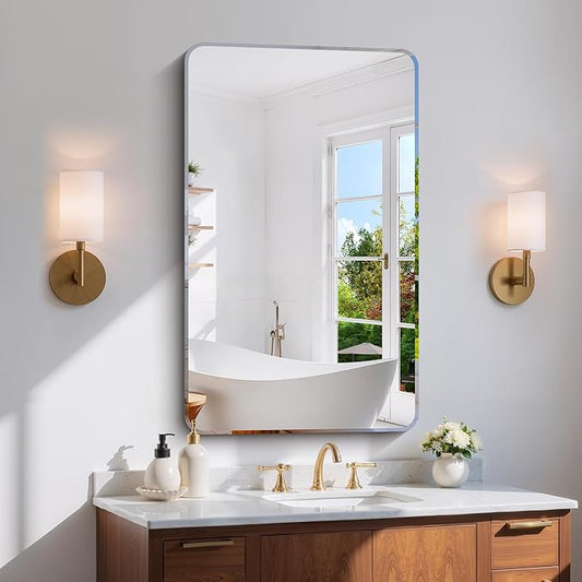 CILIBER Frameless Rectangle Mirror, 24x40 Beveled Bathroom Mirror Rounded Corner by CILIBER