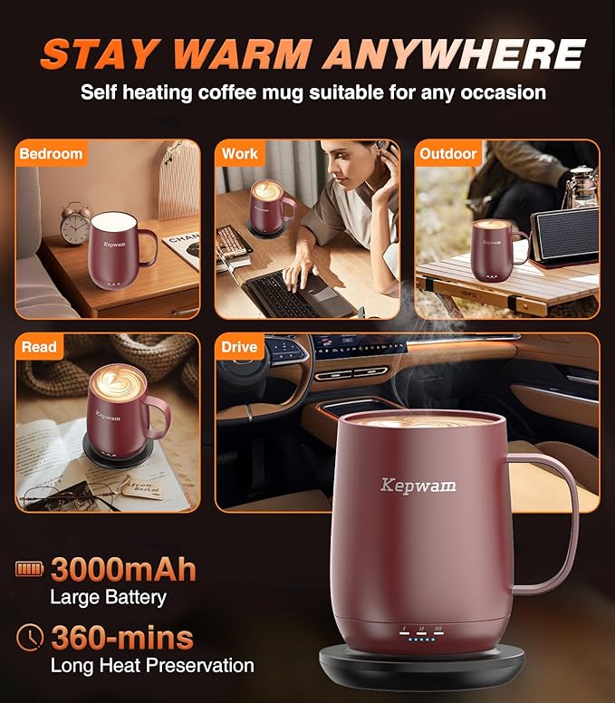 Kepwam Self Heating Coffee Mug T2, 16oz Smart Heated Coffee Mug, 150 Min - Image 4