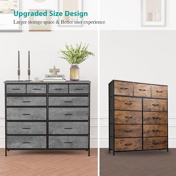 Gray Dresser for Bedroom with 12 Deep Drawers, Wide Chest of Drawers, Tall - Image 6