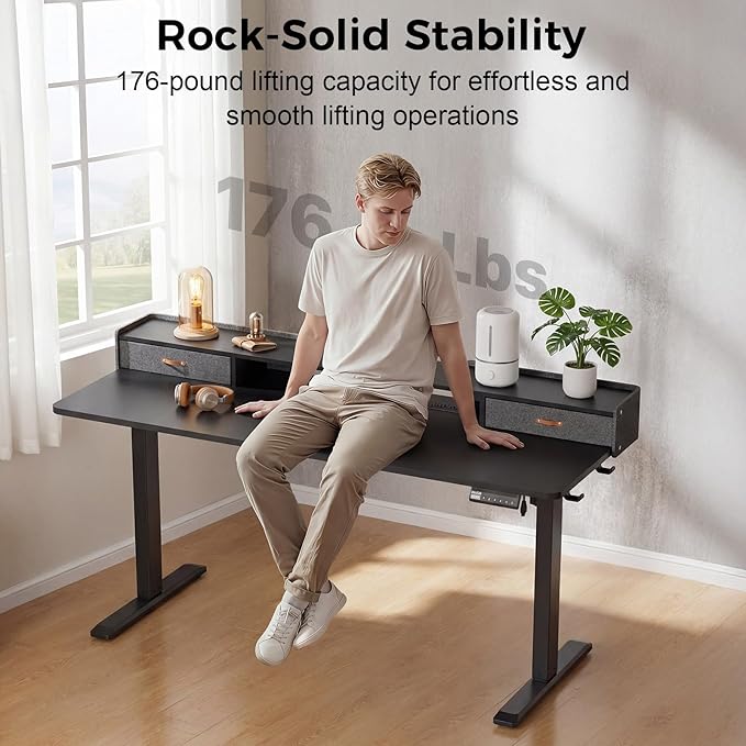 Electric Standing Desk with Drawers, 63 Inch Height Adjustable Desk with Power - Image 7