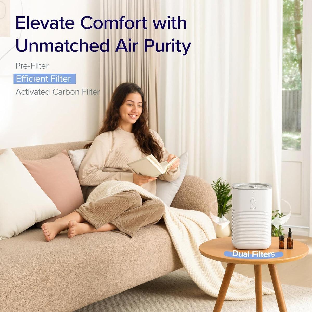 levoit air purifiers for home bedroom dorm room, close-up detail