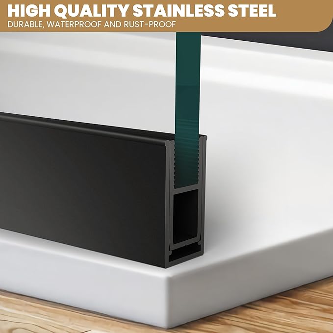 Bathroom Shower Glass Door Panel, 5/16" Thick Clear Tempered, Matte Black Finsh - Image 4