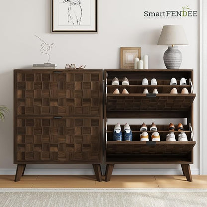 29.5“W Shoe Cabinet with 2 Embossed Checkerboard Pattern Flip Drawers, - Image 7