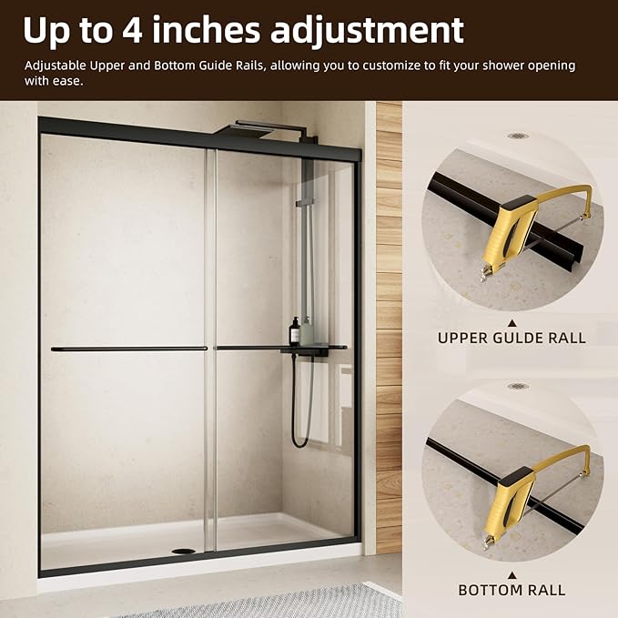Royal Guard Double Sliding Shower Door, 56-60" W x 70" H Semi-Frameless Sliding - Image 4