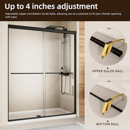 Royal Guard Double Sliding Shower Door, 56-60" W x 70" H Semi-Frameless Sliding - Image 4