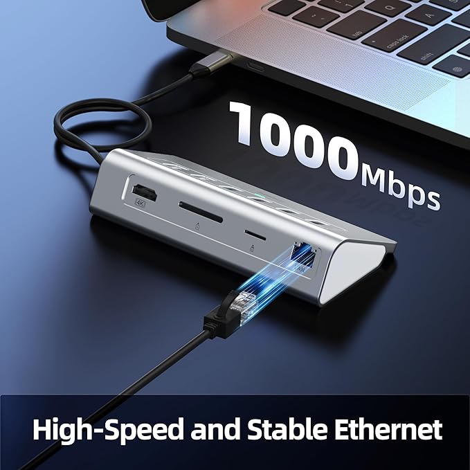 P9R USB C Hub Ethernet, 10-in-1 USB-C Docking Station, Aluminum USB to Ethernet - Image 3
