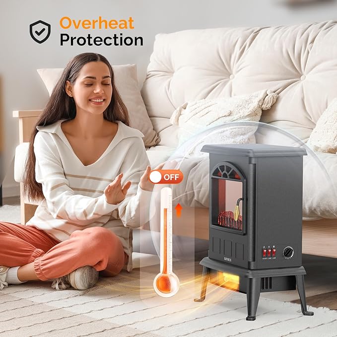 ROVSUN 22.4" H Electric Fireplace Stove, 1000W/1500W Freestanding Electric - Image 5