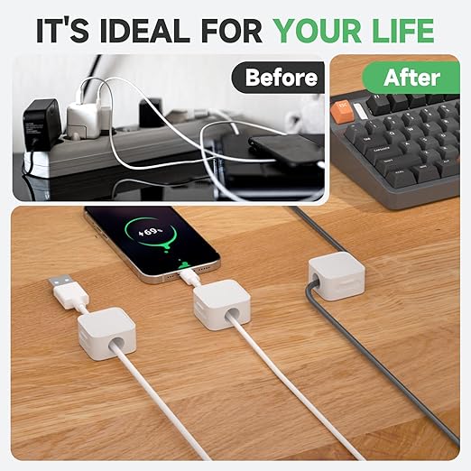 9 White Magnetic Cable Clips, Under Desk Cable Management, Cord Holder - Image 4