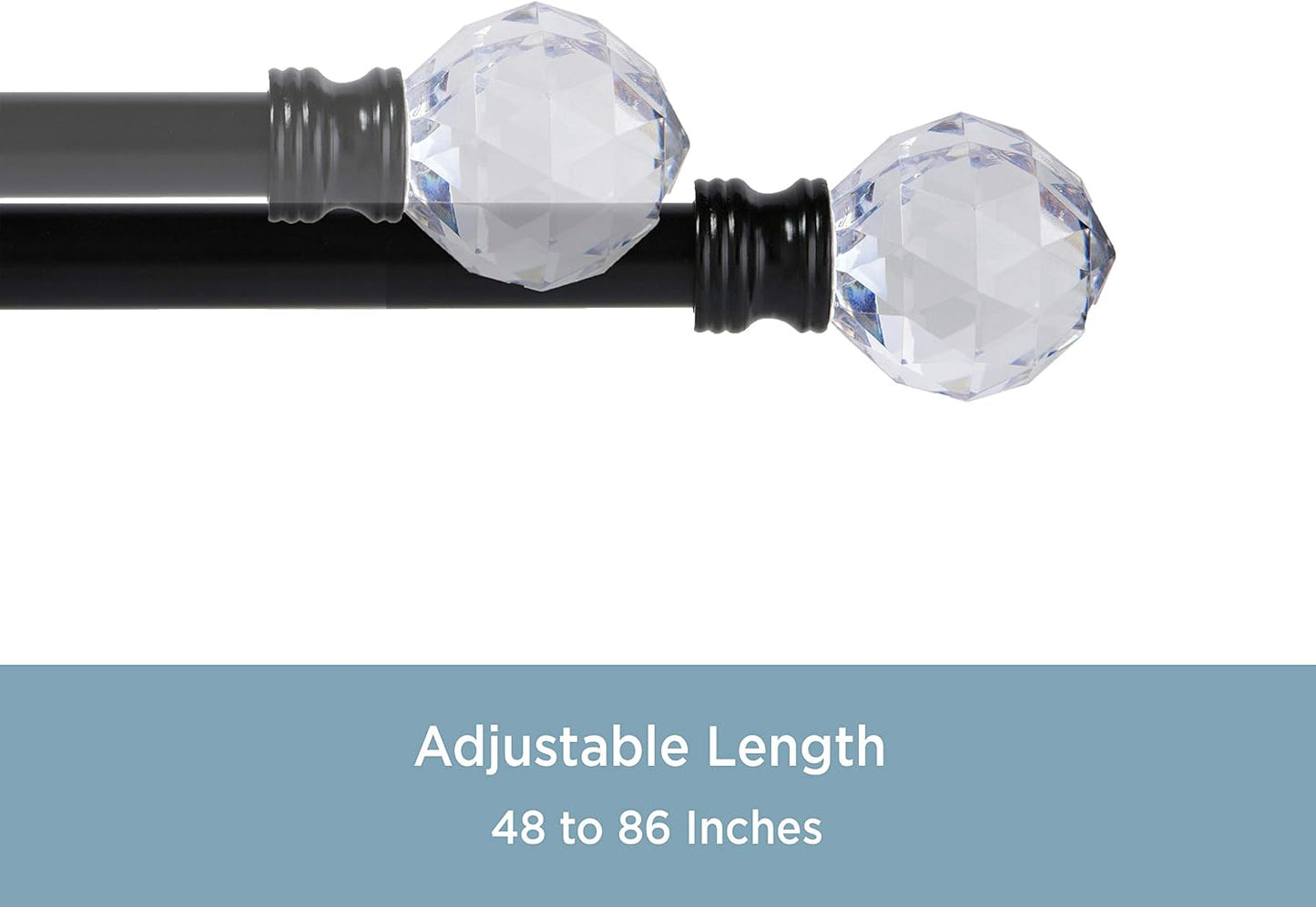 Kenney KN55951 Harris Geometric Acrylic End Petite Café Decorative Window Curtain Rod, 48-86" Adjustable Length, Matte Black Finish, 1/2" Diameter Steel Tube