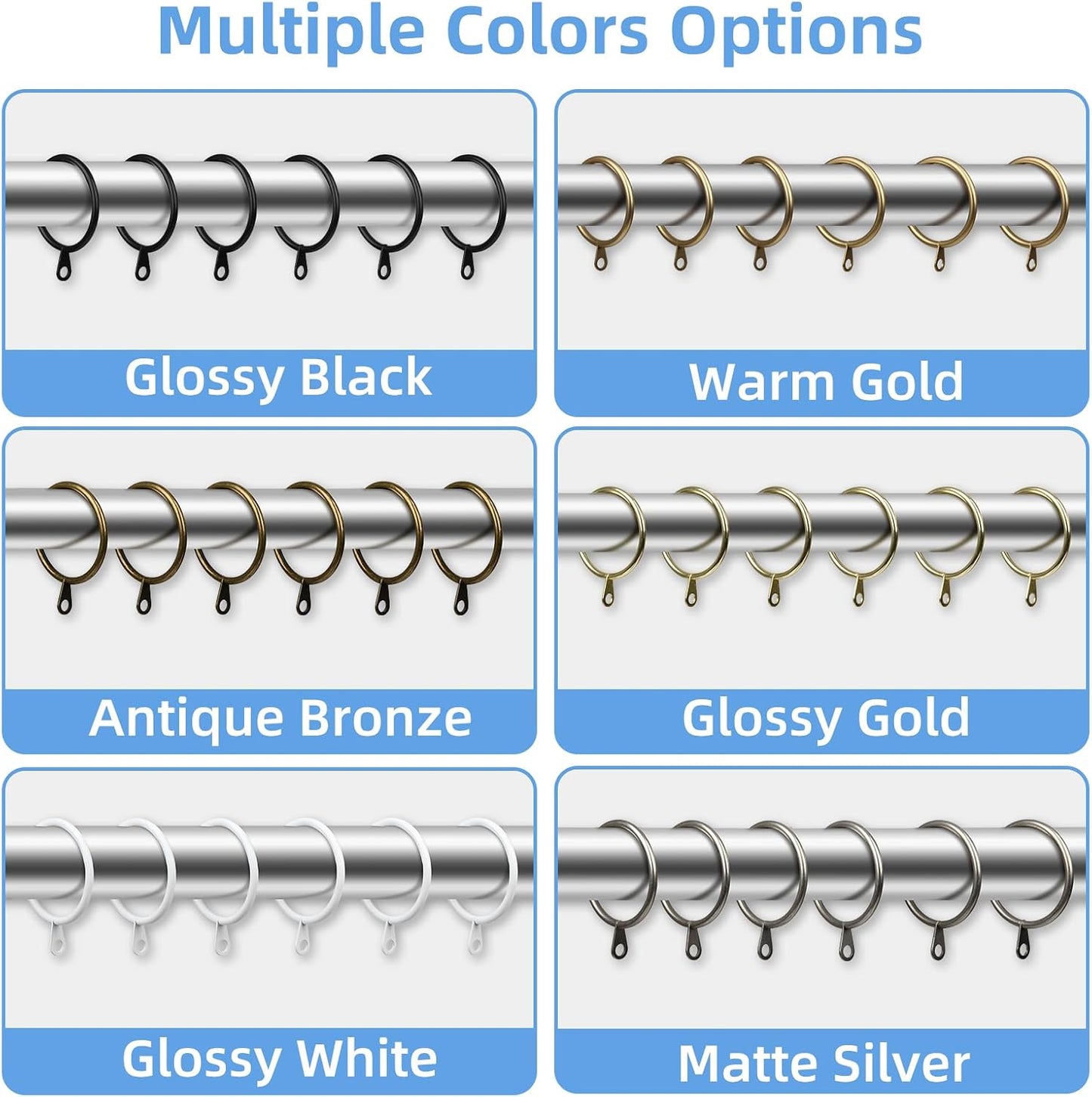 Curtain Rings with Flat Eyelets, 48 Pack Metal Drapery Rings Curtain Hanging Rings for Pinch Pleat Curtains Panels, 1.5 Inch I D, Drape Rings Fits Up to 1.2 in Curtains Rod, Warm Gold