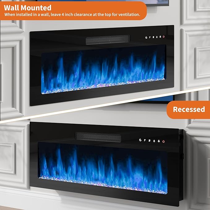 36" Electric Fireplace Insert, Wall Mounted & Recessed Heater, Slim - Image 7