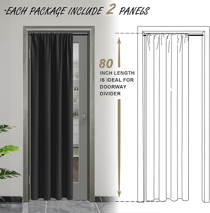 JIUZHEN Blackout Doorway Curtains 80 inch Length - Image 2