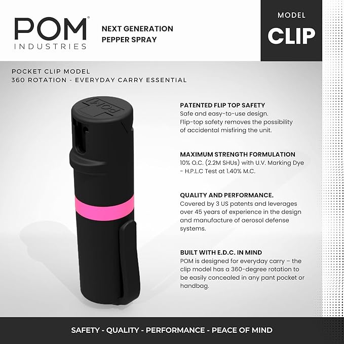 POM Pepper Spray Pocket Clip, Quick Flip Top Safety, Maximum Strength OC Formula - Image 2