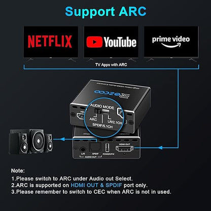 HDMI 2.1 Audio Extractor 4K 120Hz VRR ALLM HDCP2.3 HDR10 ARC Switch 2 in 1 Out - Image 8