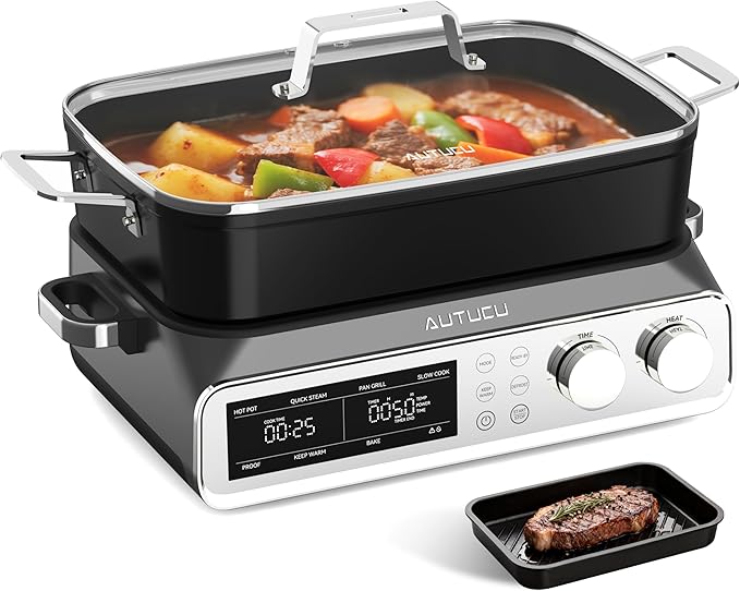 N21NA Pro Slow Cooker 10 Quart, 8-in-1 Programmable PFOA-Free Ceramic Coated by AUTUCU