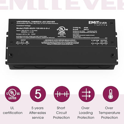 EMITEVER Dimmable Led Driver, 2 Packs 120W AC 110V-277V to DC 24V Transformer - Image 7