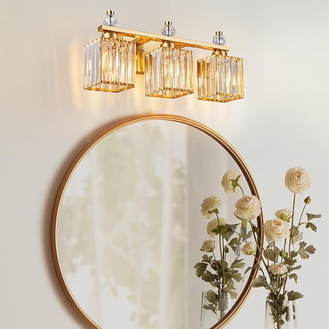 FDPBY Bathroom Vanity Lights 3-Light Modern Crystal Vanity Light Gold Bathroom - Image 3