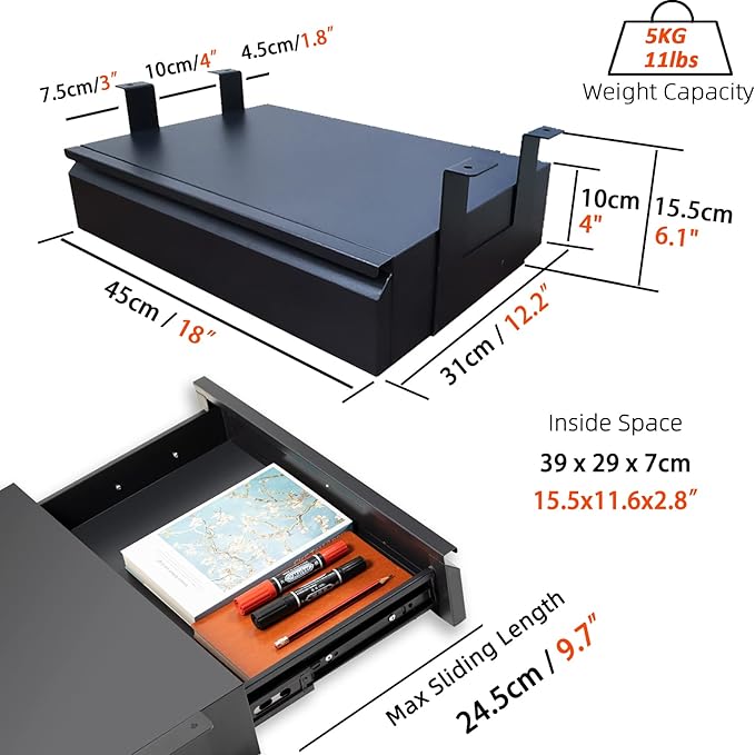 Under Desk Drawer 18", Pull-out Storage Organizer - Image 3
