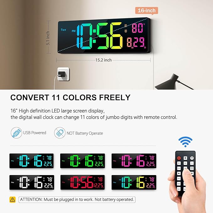 Digital Wall Clock 16", Wall Clocks - Image 2