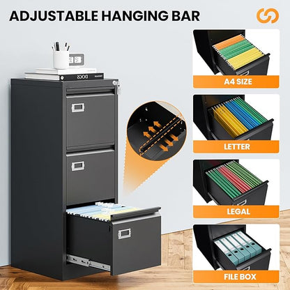 3 Drawer File Cabinet with Lock, Metal Filing Cabinets - Image 5