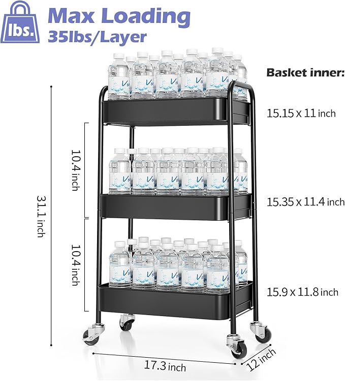 TOOLF 3-Tier Metal Rolling Cart - Image 6
