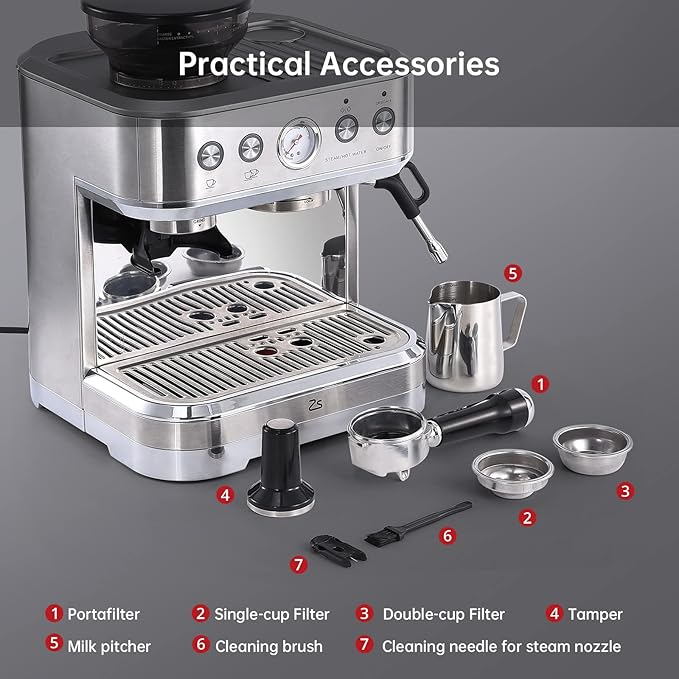 IDEALHOUSE Espresso Machine 3-in-1, Built-in Grinder and Milk Frother, - Image 8