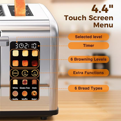 4 Slice Touch Screen Toaster, Easy-to-Use Digital Stainless Steel Toaster - Image 3