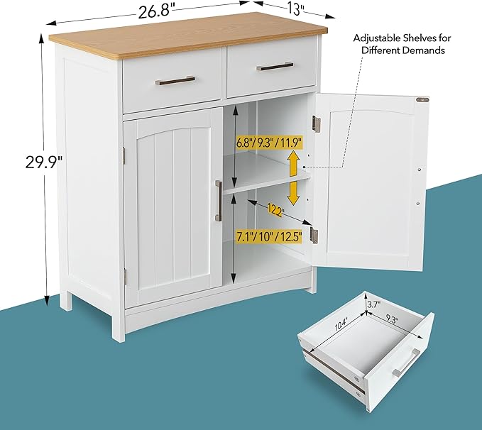 Buffet Cabinet with Storage, Coffee Bar Cabinet 26 x 30 Inches, Oak Top - Image 2