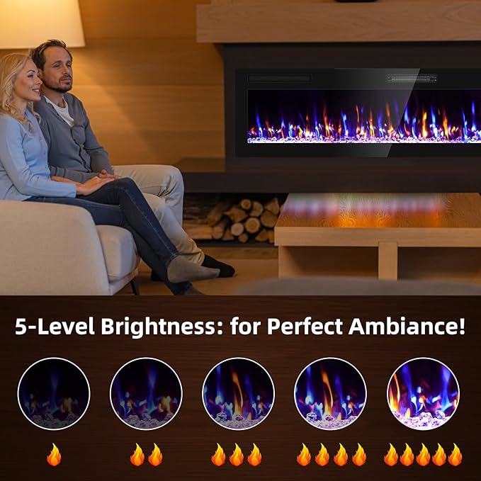 Narrow Bezel Electric Fireplace-72 inch Fireplace Wall Mount/Recessed-Ultra - Image 3