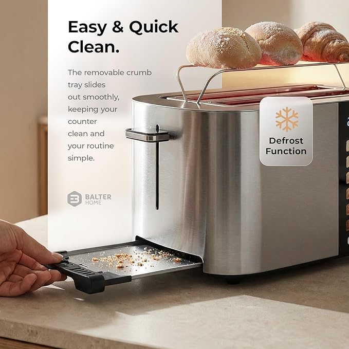 Toaster 4 Slice Wide Slot, Bagel Function, Long Slot, Stainless Steel, Touch - Image 7