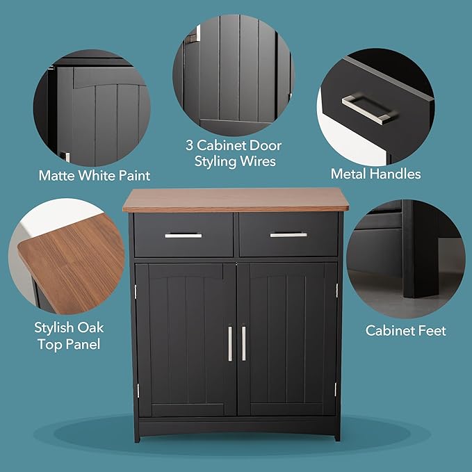Buffet Cabinet with Storage, Coffee Bar Cabinet 26 x 30 Inches, Oak Top - Image 7