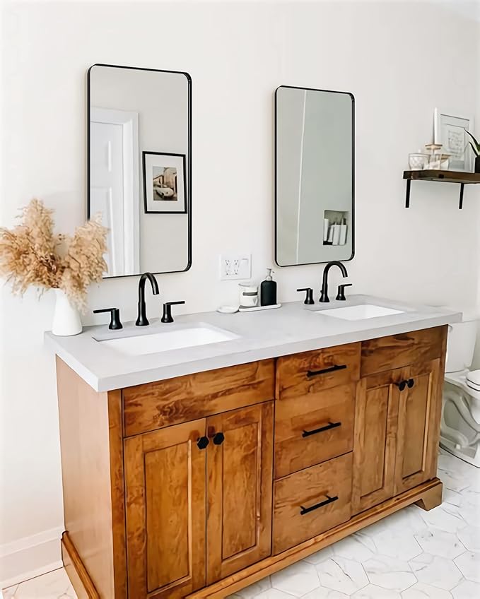ANDY STAR Black Bathroom Mirror, 24”x40” Rounded Corner Rectangle Mirror - Image 9