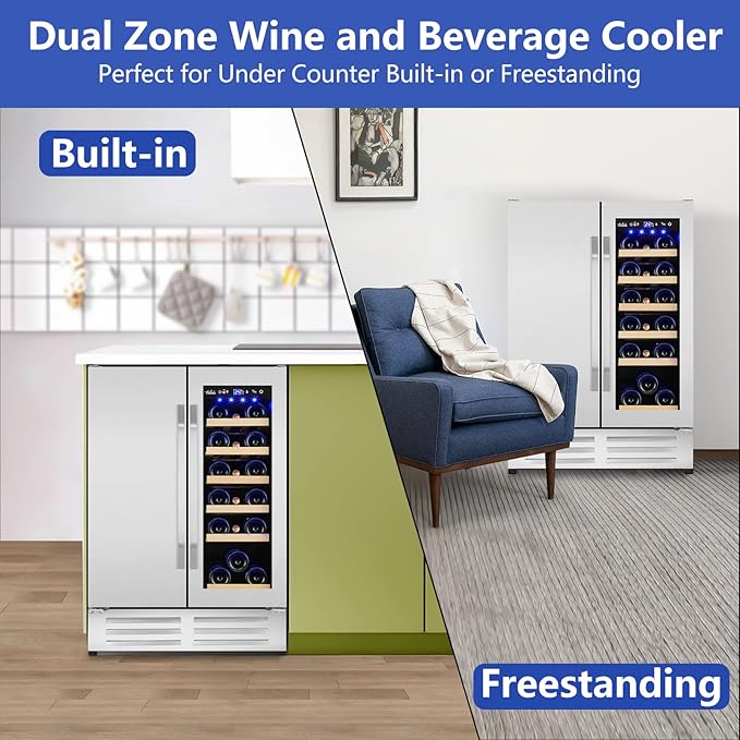 Wine and Beverage Refrigerator, 24 Inch Dual Zone Wine Beverage Cooler - Image 2