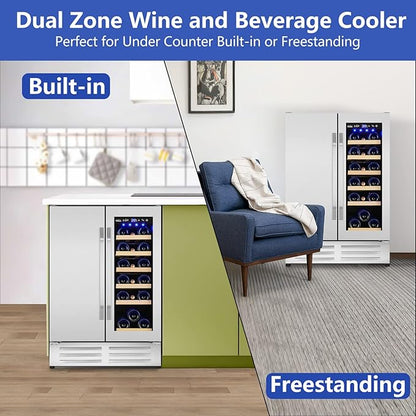 Wine and Beverage Refrigerator, 24 Inch Dual Zone Wine Beverage Cooler - Image 2