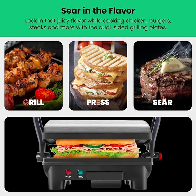 Chefman Electric Panini Press Grill, Compact 2-Slice Sandwich Maker, Non-Stick - Image 4