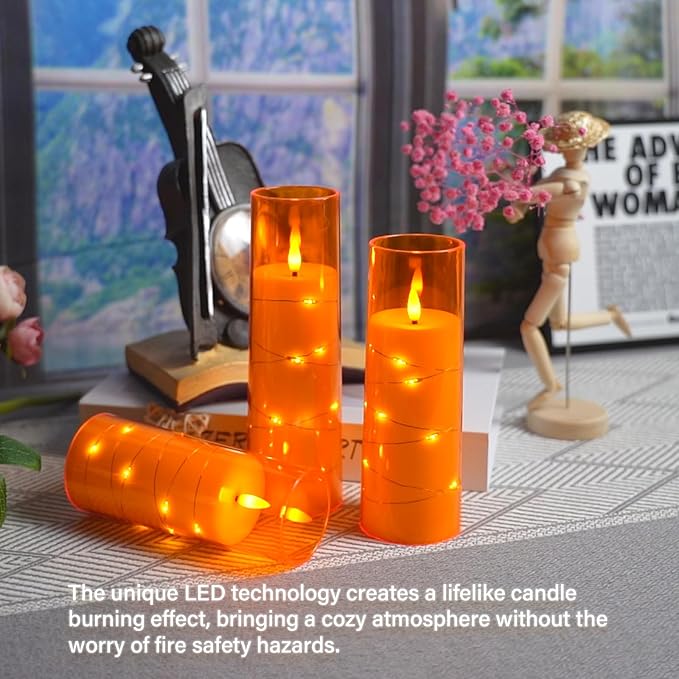 Flameless Candles with Embedded Star String, Battery Operated LED Pillar - Image 3