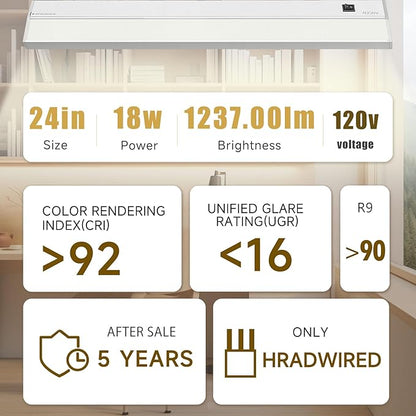 Ansen Hardwired Under Cabinet Lighting, 24in 18W LED Light - Image 2