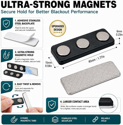 100% Blackout Curtains for Bedroom, Blackout Blinds No Drill with Magnetic & Velcro, Black Out Window Cover – Heat Insulation, Easy Install for Travel, Nursery, Media Room, RV, 39” x 57”