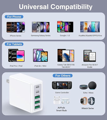 50W USB C Wall Charger Block, 5-Port Type C Fast Charging Brick Cube Dual PD - Image 4