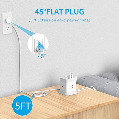 Power Strip with USB C, FDTEK Desktop Power Cube Strip, 10 FT Extension Cord - Image 3