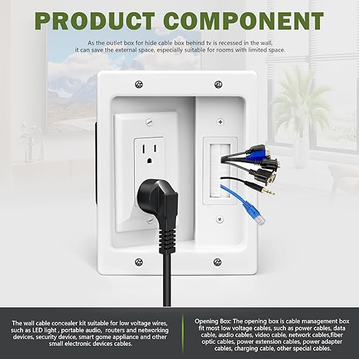 Wall Cable Concealer Management Kit, Recessed Outlet Behind TV - Image 6