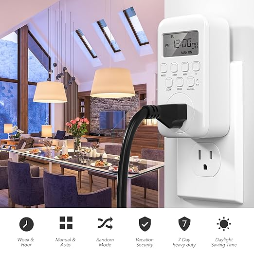 BN-LINK Indoor Digital Timer Outlet, Single Outlet 7 Day Programmable Light - Image 3