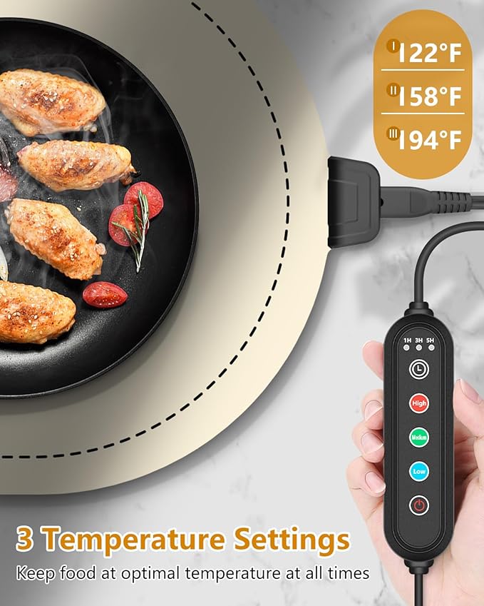 Warming Mat for Food with Adjustable Temperature Timer, 10S Fast Heating - Image 4