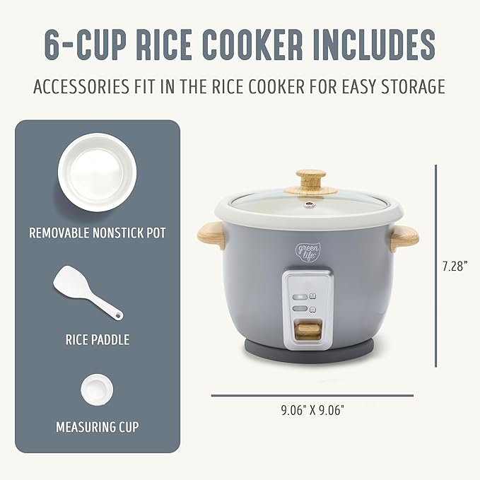 GreenLife Rice Cooker with Removable PFAS-Free Ceramic Nonstick Pot, 3-Cups - Image 2