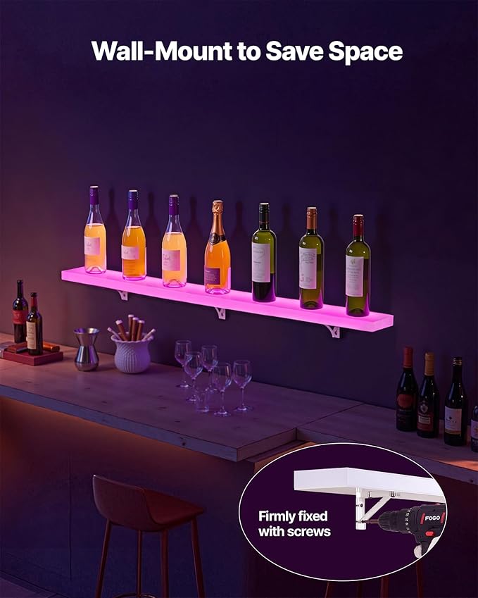 VEVOR LED Lighted Liquor Bottle Display, 1 Tier 48 Inches Whiskey Rack - Image 7